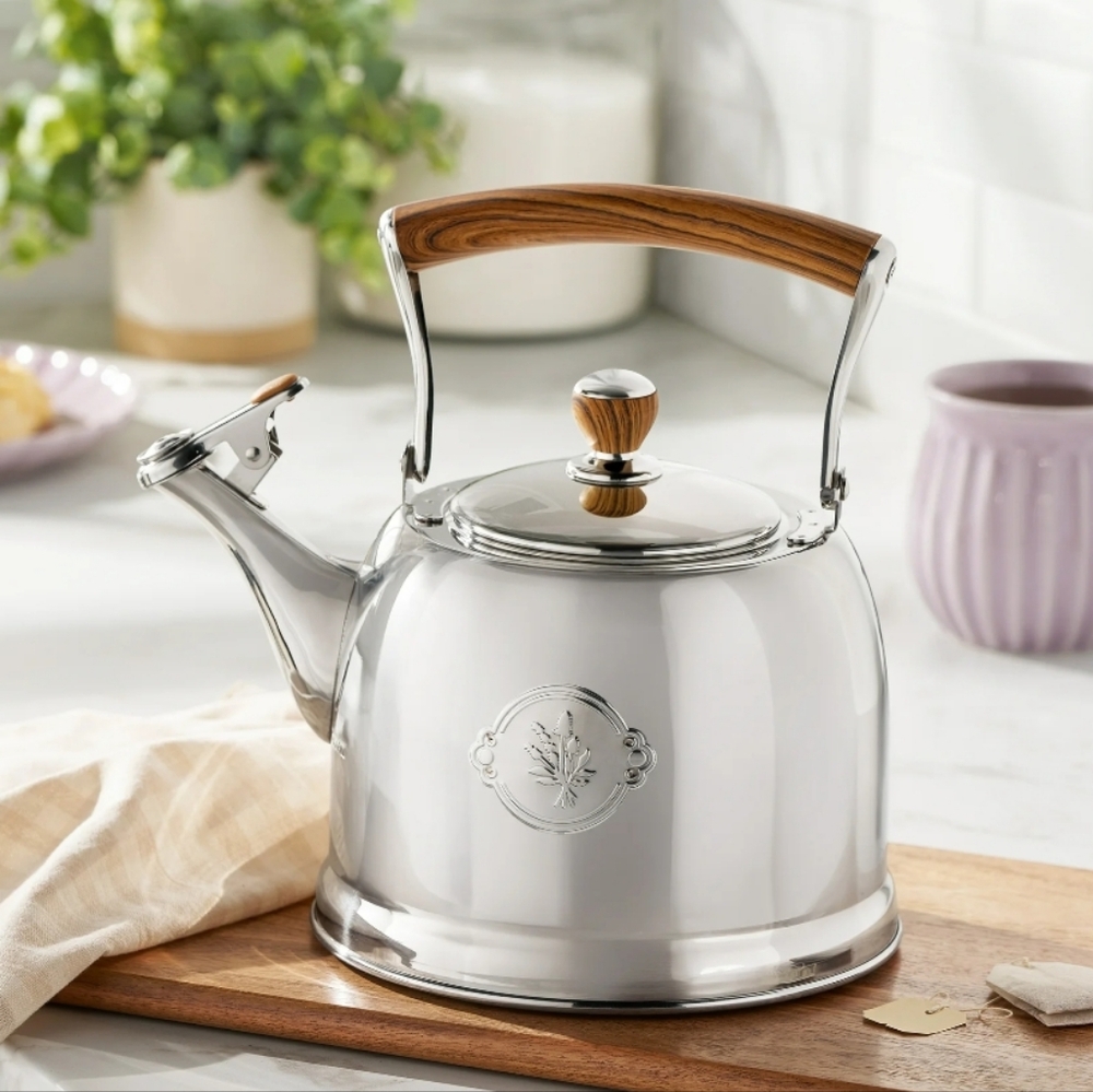 ❤️ 2025 The Pioneer Woman Stainless Steel Tea Kettle with Acacia Wood Handle